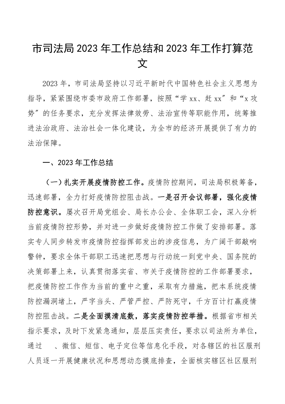 市司法局2023年工作总结和2023年工作计划精编.docx_第1页