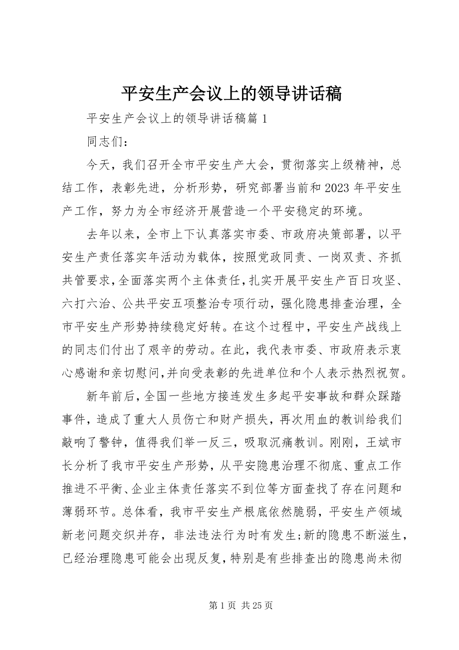 2023年安全生产会议上的领导致辞稿新编.docx_第1页