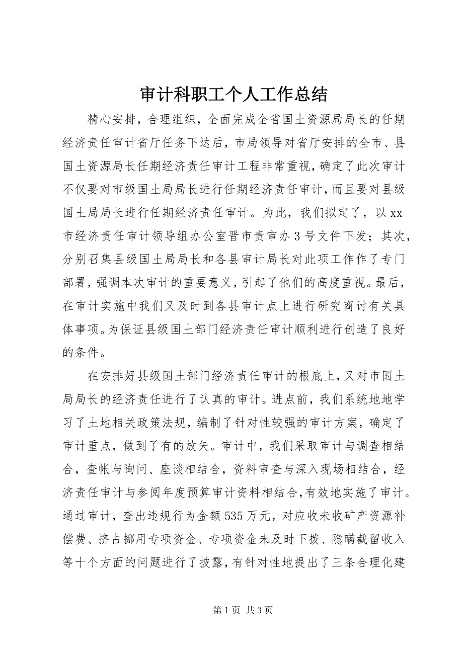 2023年审计科职工个人工作总结.docx_第1页