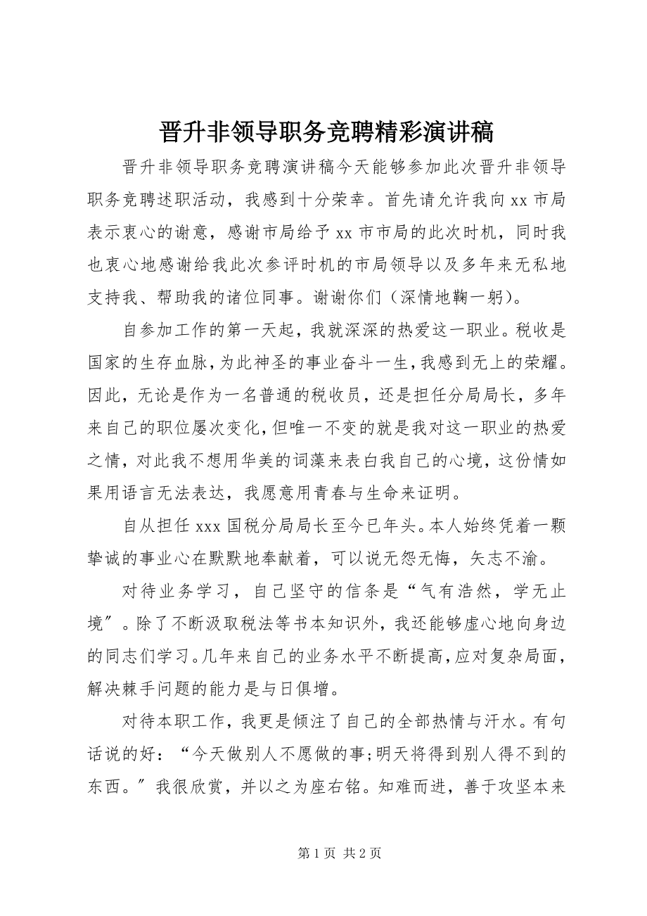 2023年晋升非领导职务竞聘精彩演讲稿.docx_第1页