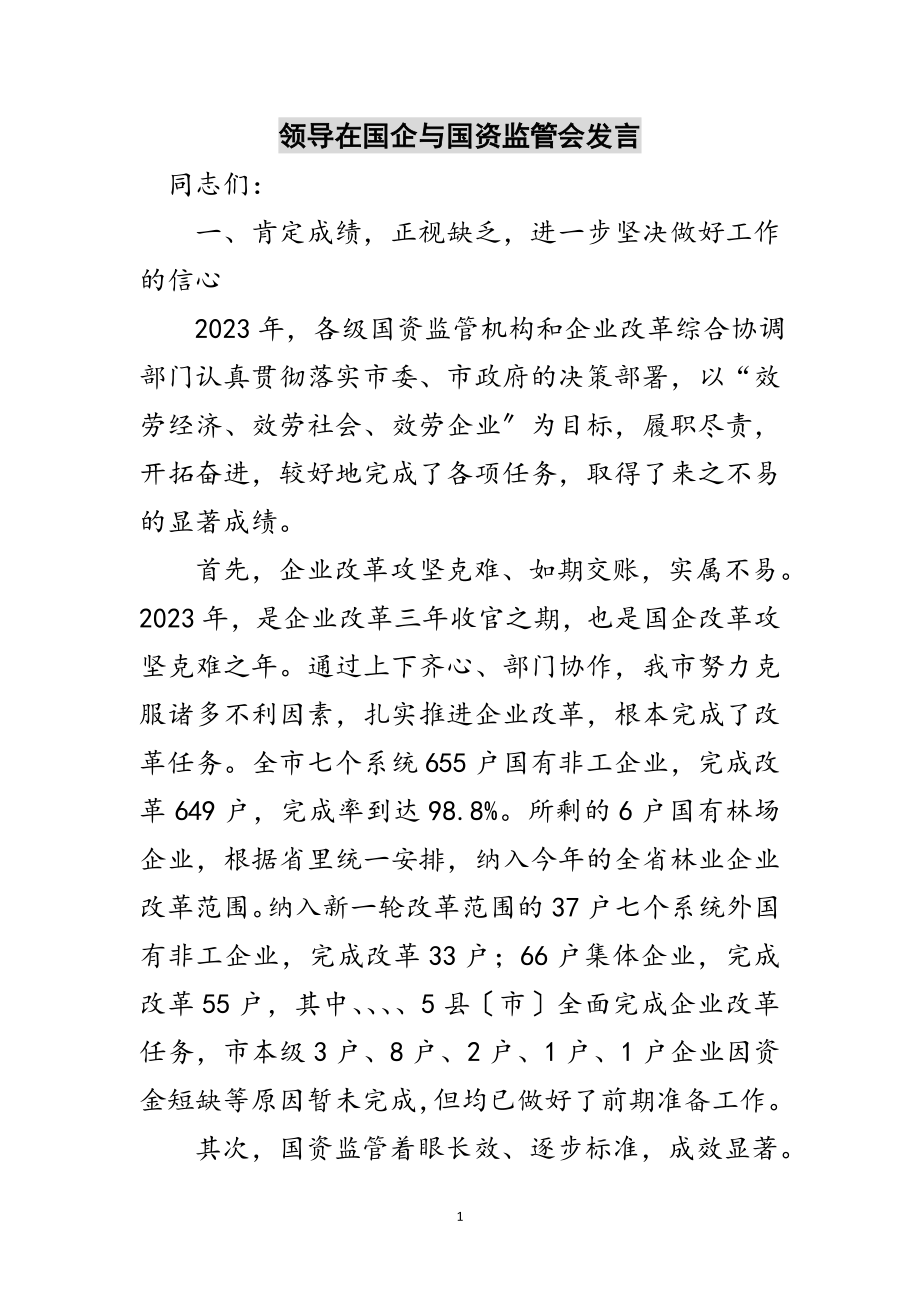 2023年领导在国企与国资监管会发言范文.doc_第1页