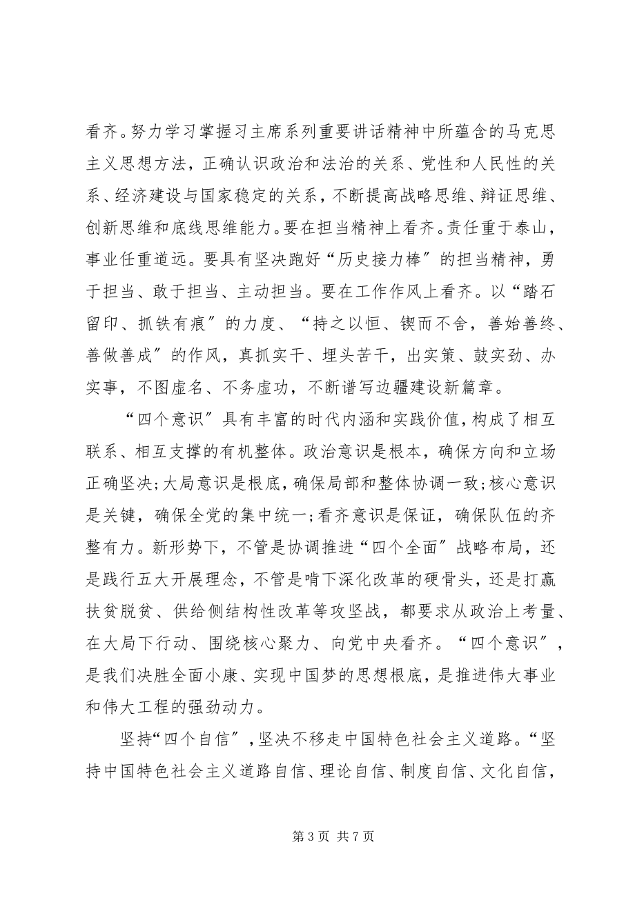 2023年增强四个意识树立四个自信做合格党员讲话稿两篇.docx_第3页