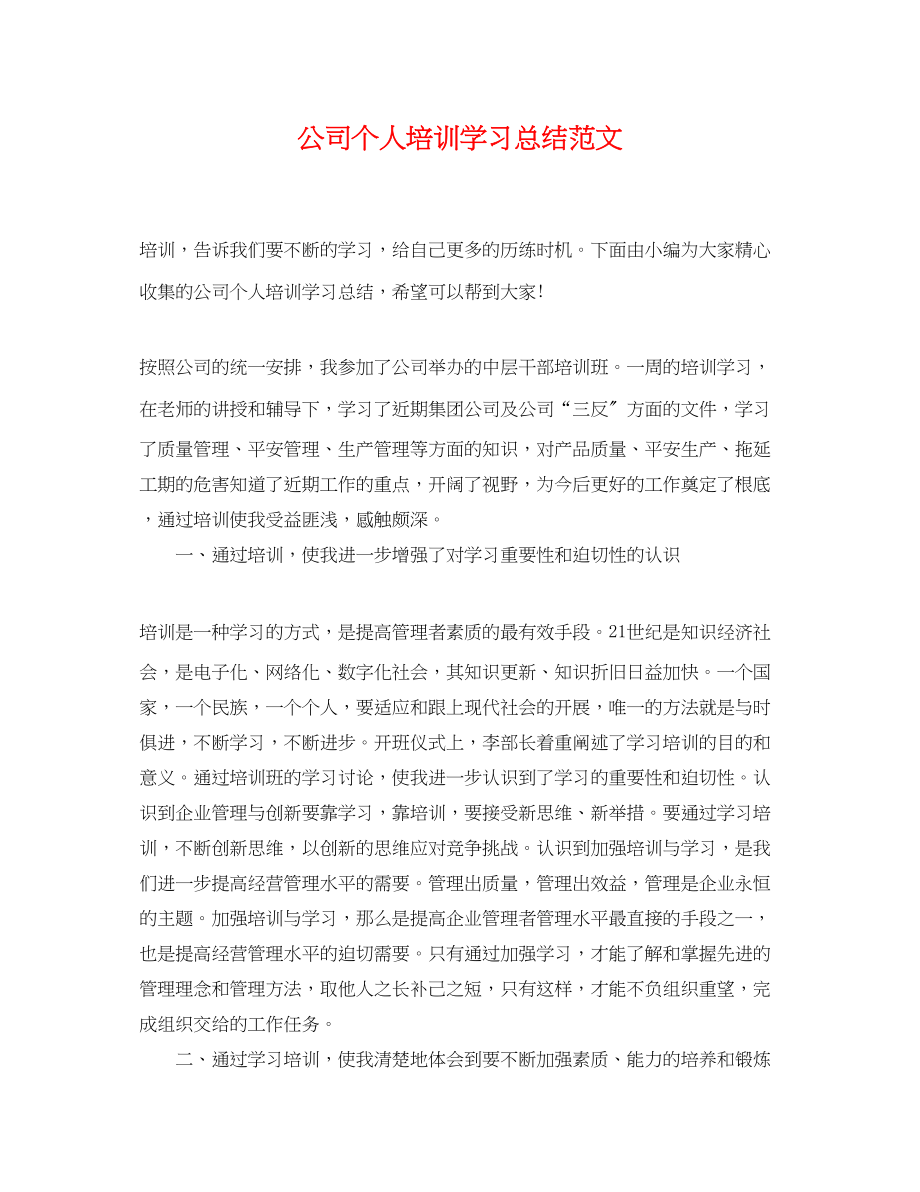 2023年公司个人培训学习总结2.docx_第1页