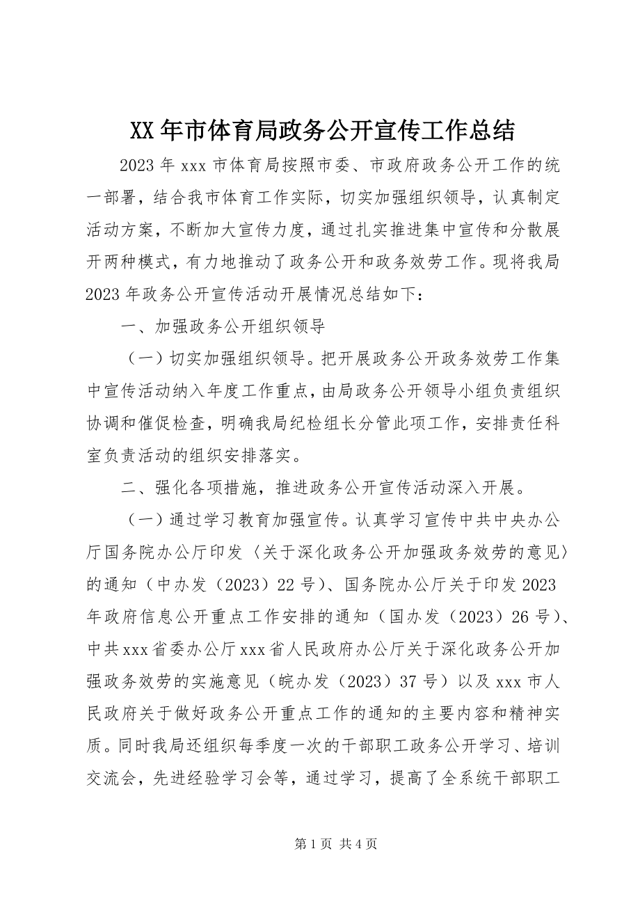 2023年市体育局政务公开宣传工作总结.docx_第1页