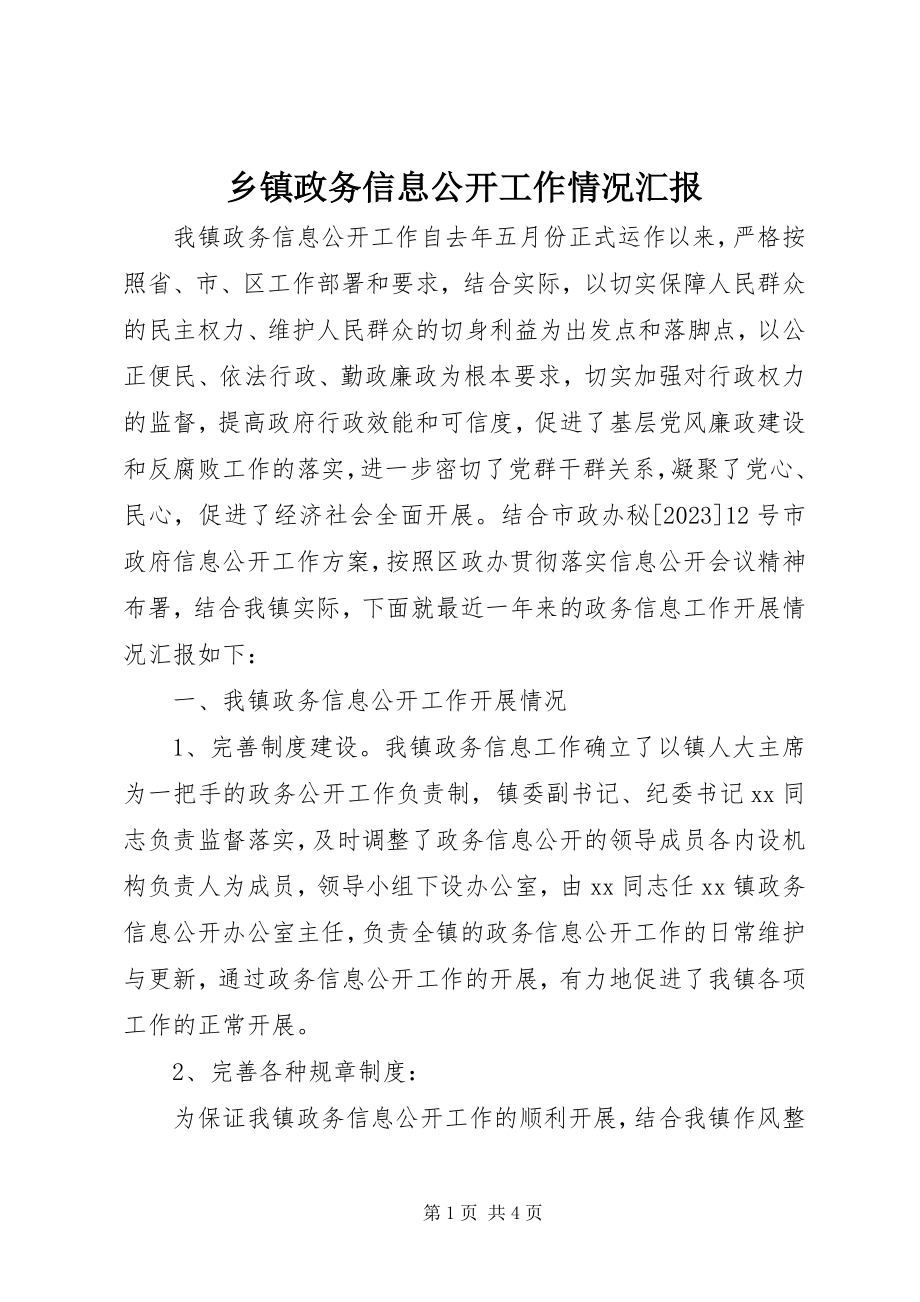 2023年乡镇政务信息公开工作情况汇报.docx_第1页