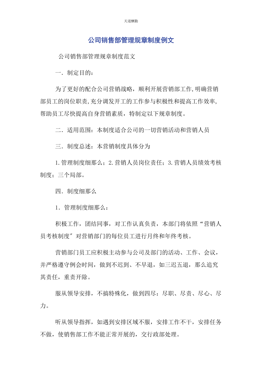 2023年公司销售部管理规章制度例文.docx_第1页