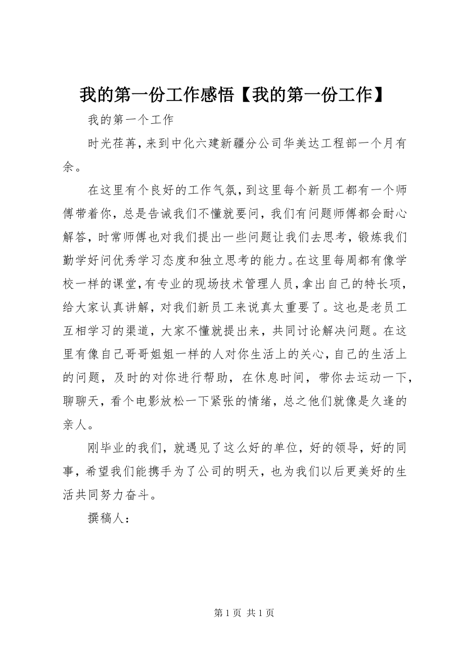 2023年我的第一份工作感悟我的第一份工作.docx_第1页