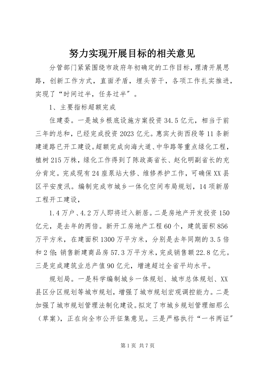 2023年努力实现发展目标的相关意见.docx_第1页