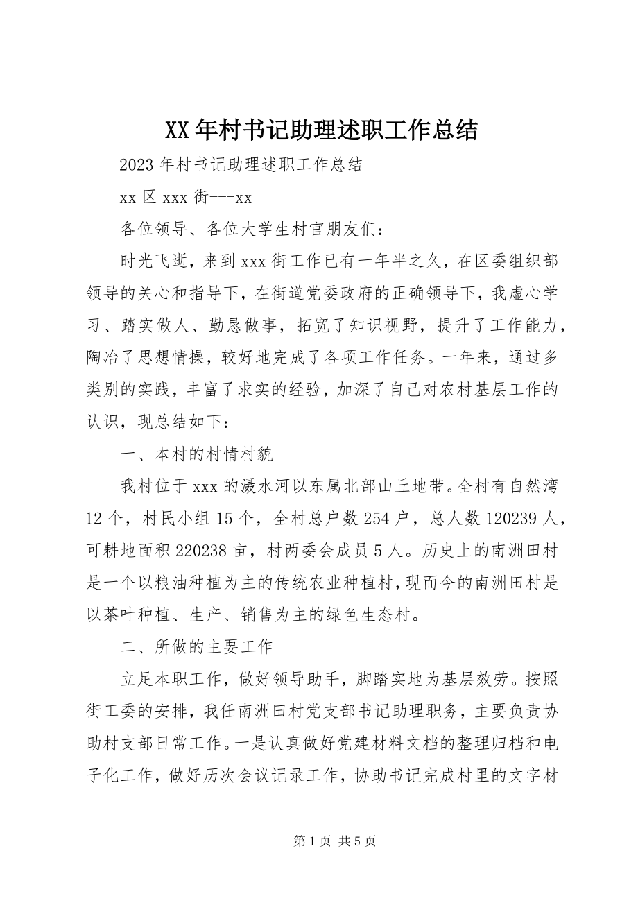 2023年村书记助理述职工作总结.docx_第1页