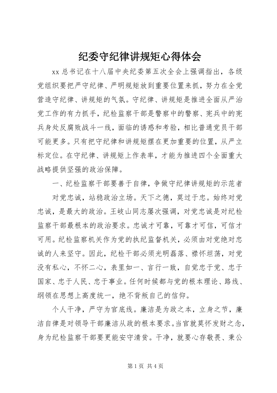 2023年纪委守纪律讲规矩心得体会.docx_第1页