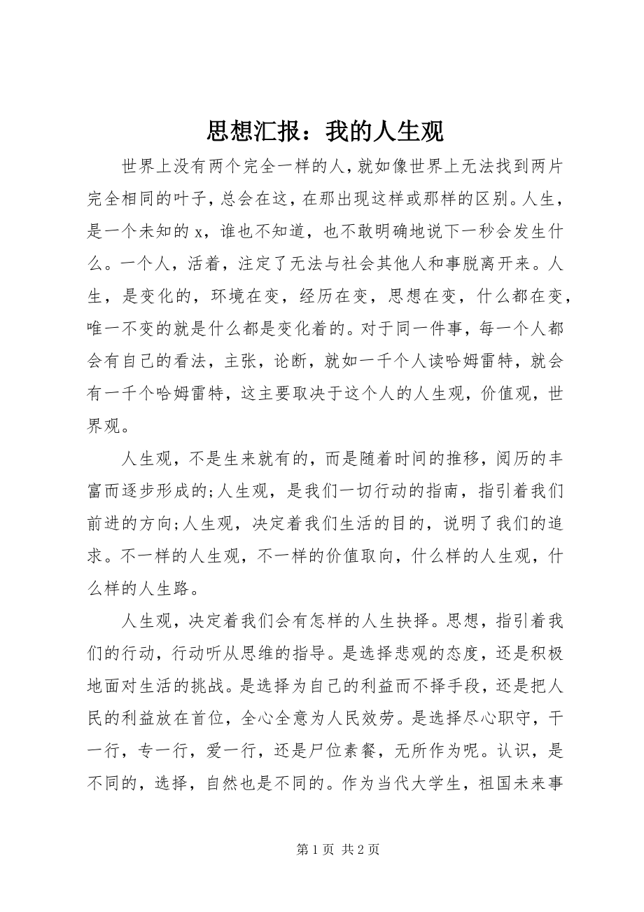 2023年思想汇报我的人生观.docx_第1页