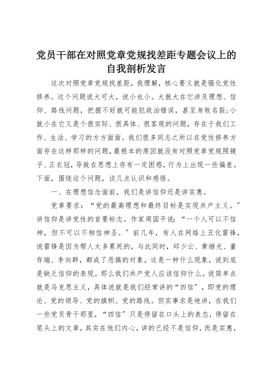 2023年党员干部在对照党章党规找差距专题会议上的自我剖析讲话.docx_第1页