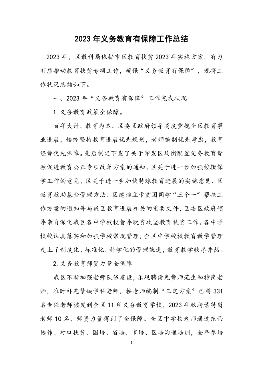 2023年义务教育有保障工作总结.docx_第1页