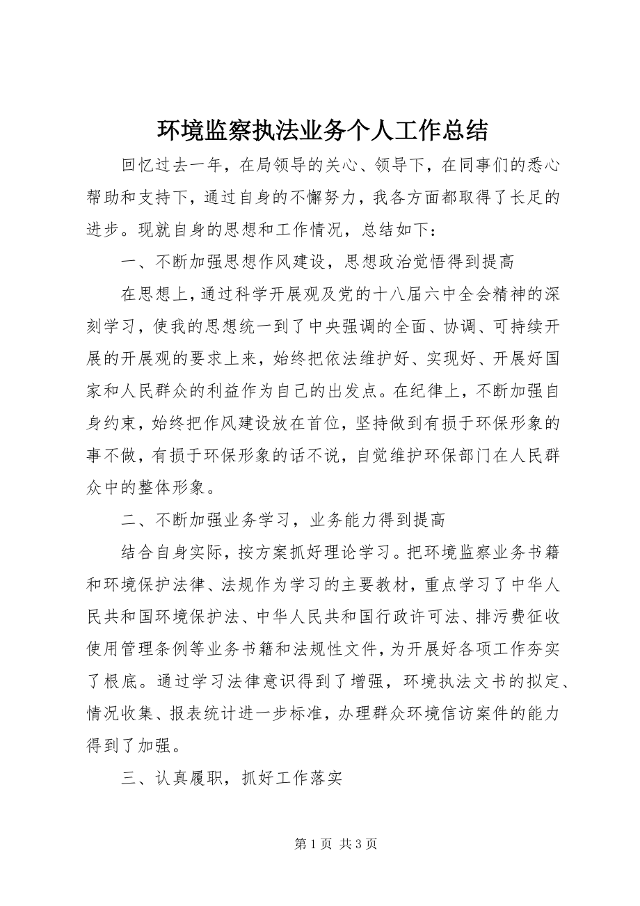 2023年环境监察执法业务个人工作总结.docx_第1页