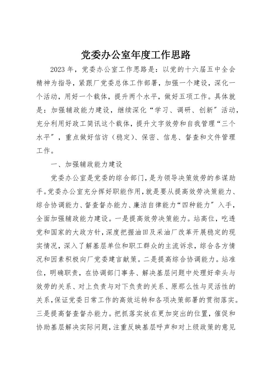 2023年党委办公室年度工作思路.docx_第1页