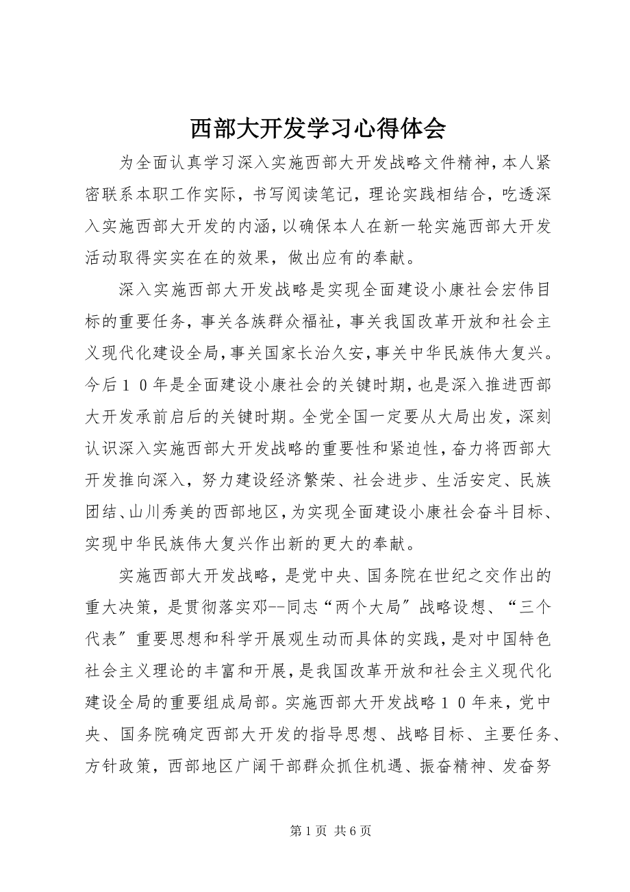 2023年西部大开发学习心得体会.docx_第1页