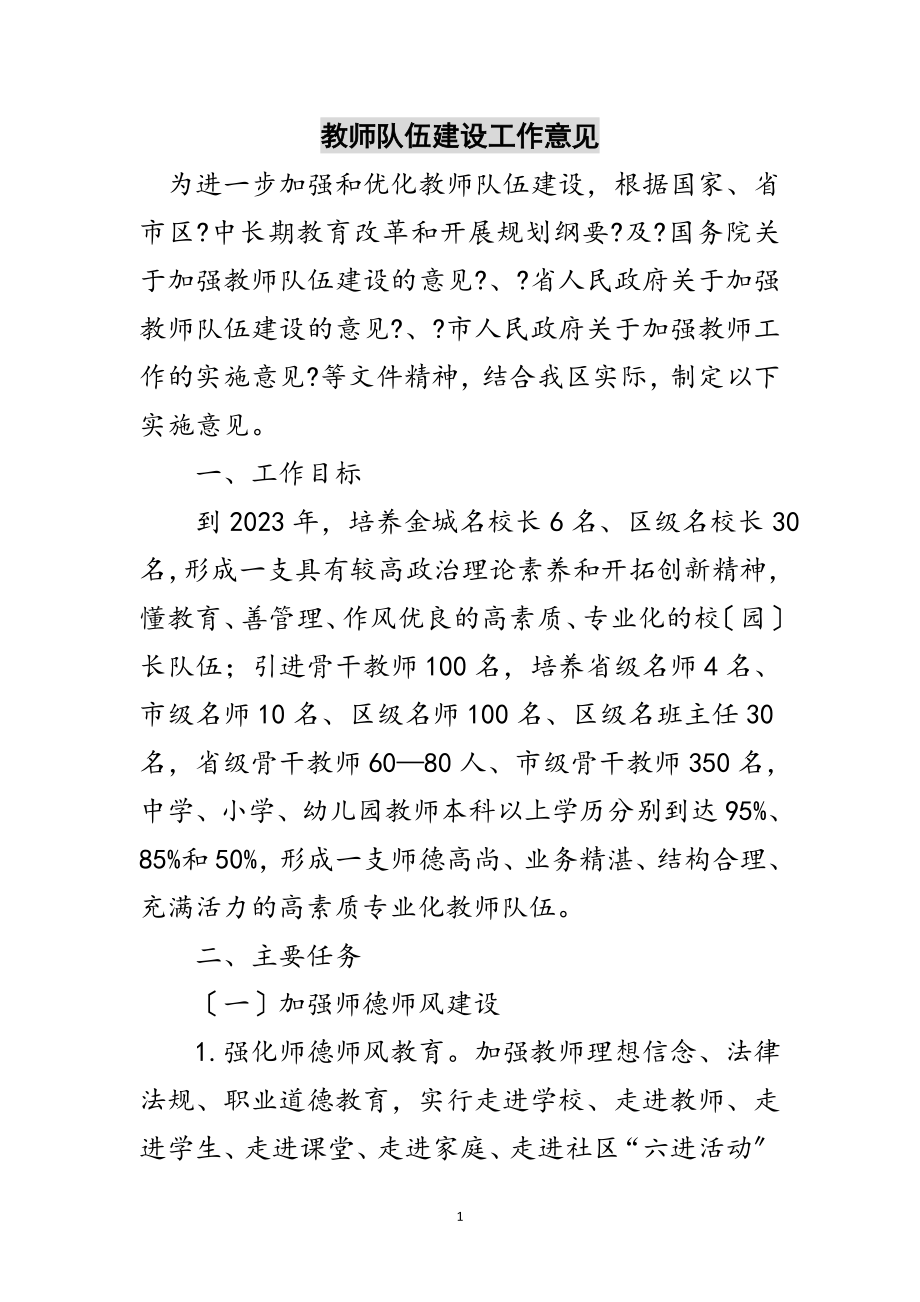 2023年教师队伍建设工作意见范文.doc_第1页