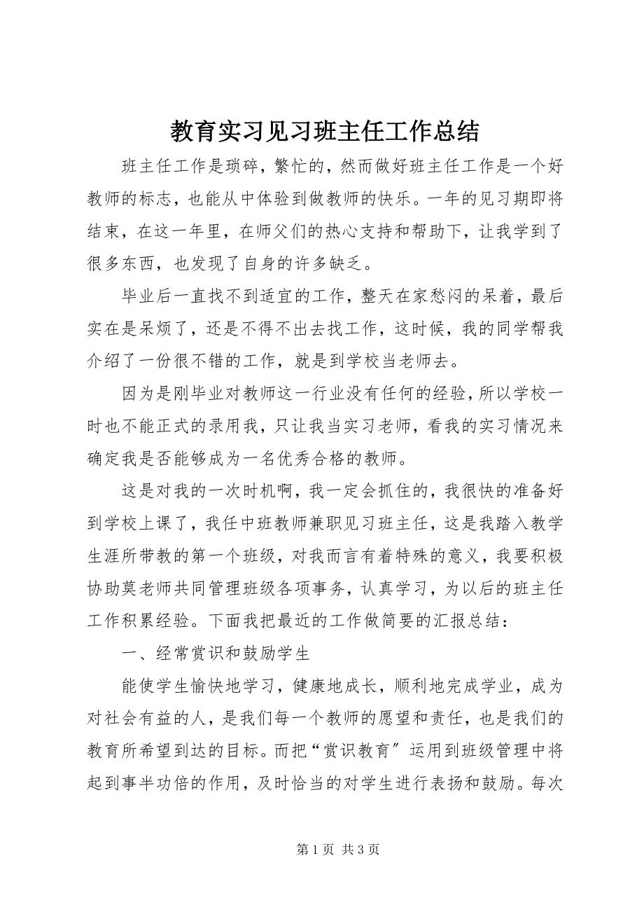 2023年教育实习见习班主任工作总结.docx_第1页