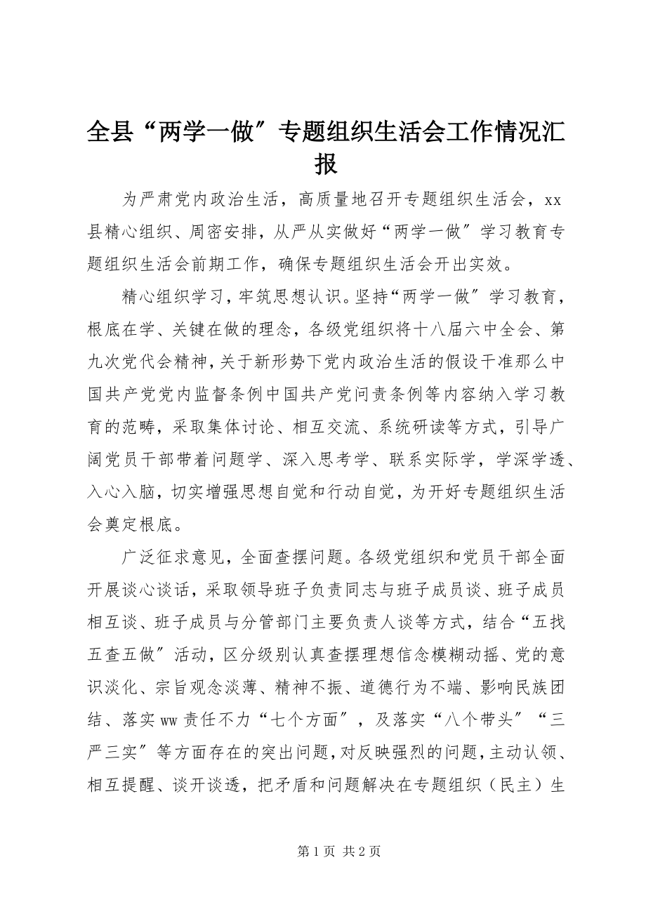 2023年全县“两学一做”专题组织生活会工作情况汇报.docx_第1页