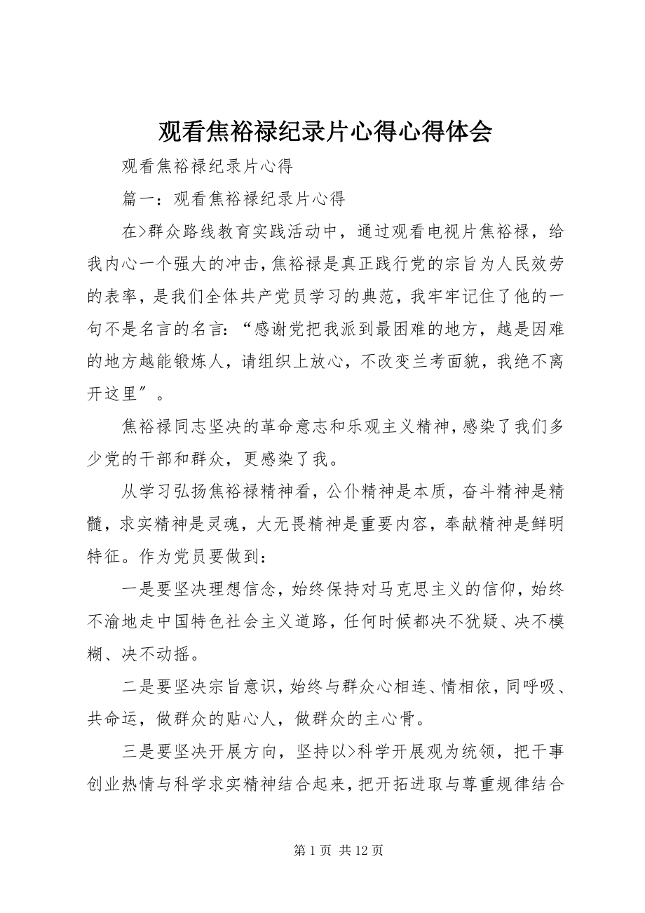 2023年观看焦裕禄纪录片心得心得体会.docx_第1页