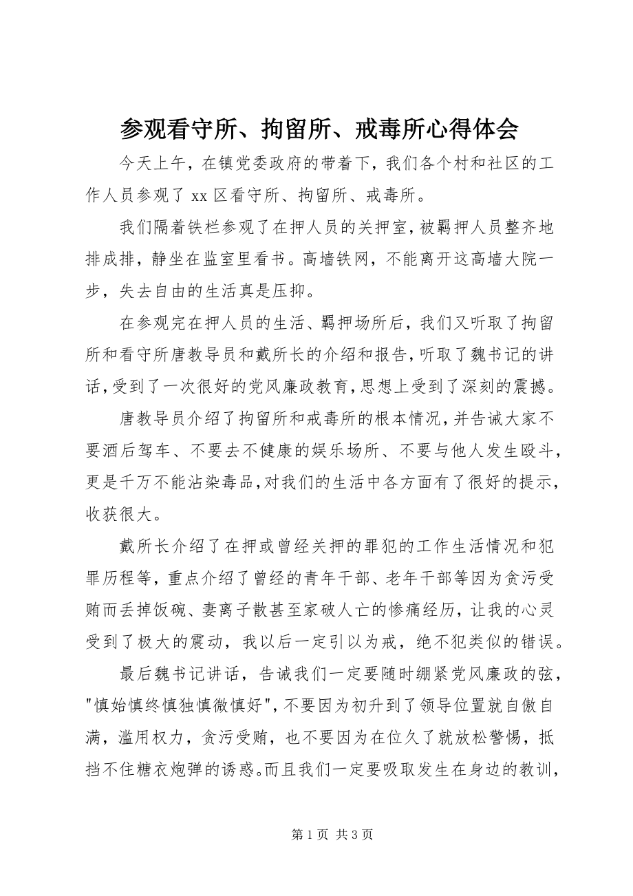 2023年参观看守所拘留所戒毒所心得体会新编.docx_第1页