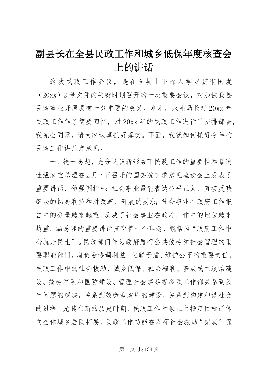 2023年副县长在全县民政工作和城乡低保年度核查会上的致辞.docx_第1页