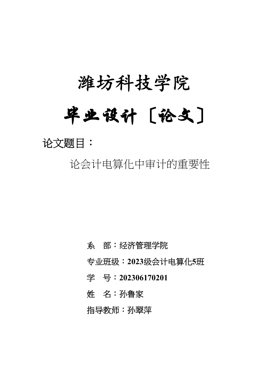 2023年终稿论会计电算化中审计的重要性13k5孙鲁家.docx_第1页