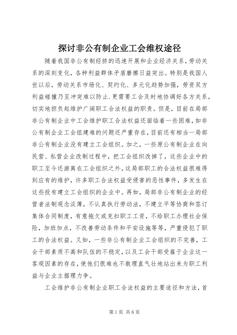 2023年探讨非公有制企业工会维权途径.docx_第1页