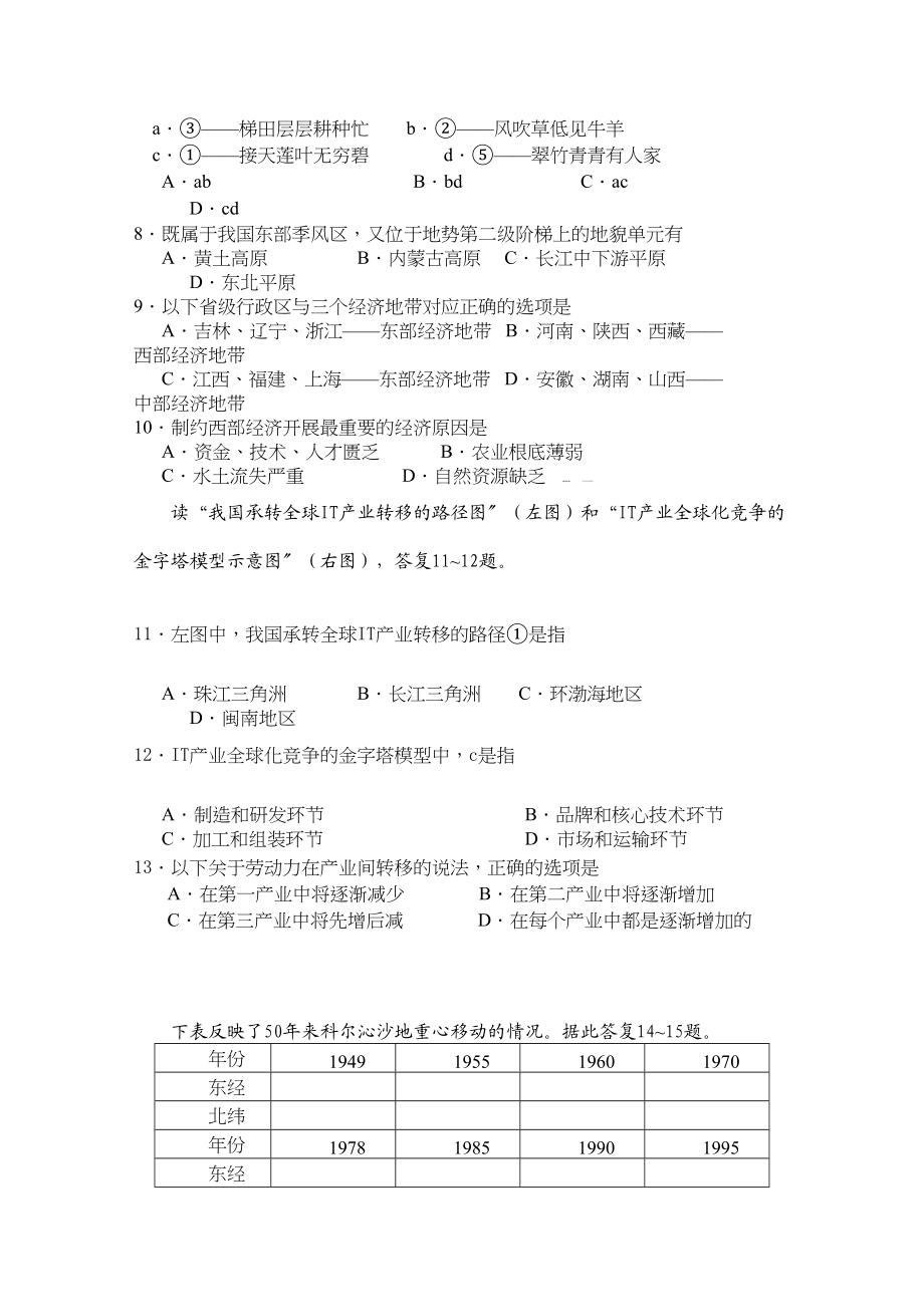 2023年河北省唐山学年高二地理上学期期中考试试卷文新人教版【会员独享】.docx_第2页