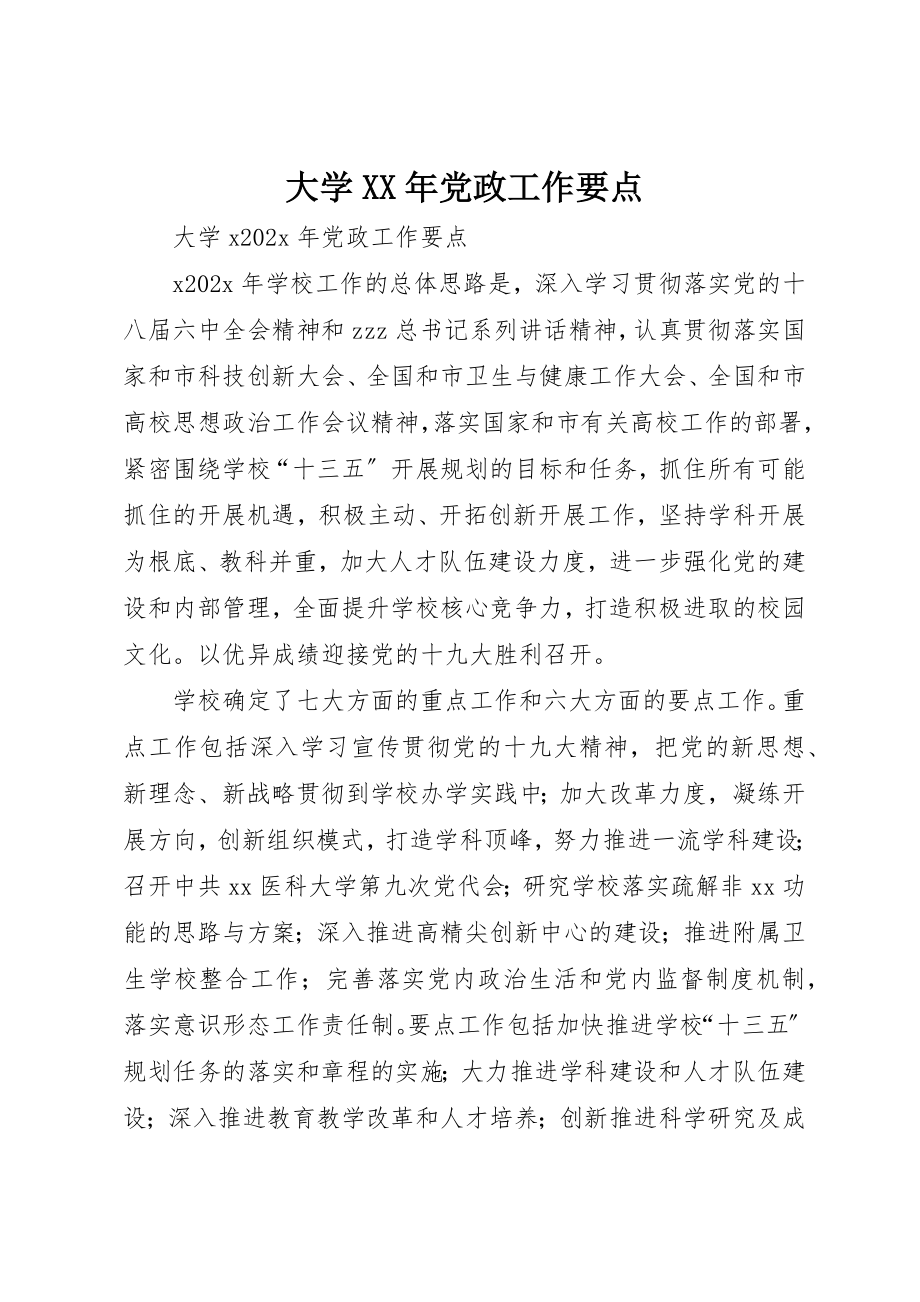 2023年大学某年党政工作要点.docx_第1页