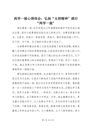 2023年两学一做心得体会弘扬“女排精神”践行“两学一做”.docx