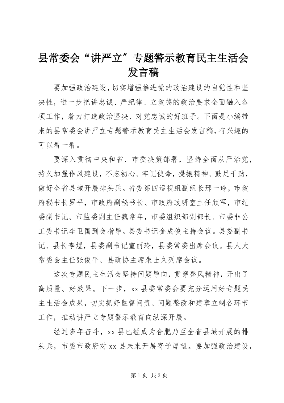 2023年县常委会“讲严立”专题警示教育民主生活会讲话稿.docx_第1页