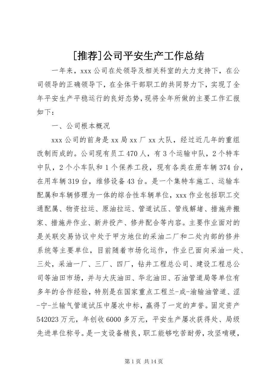 2023年推荐公司安全生产工作总结新编.docx_第1页