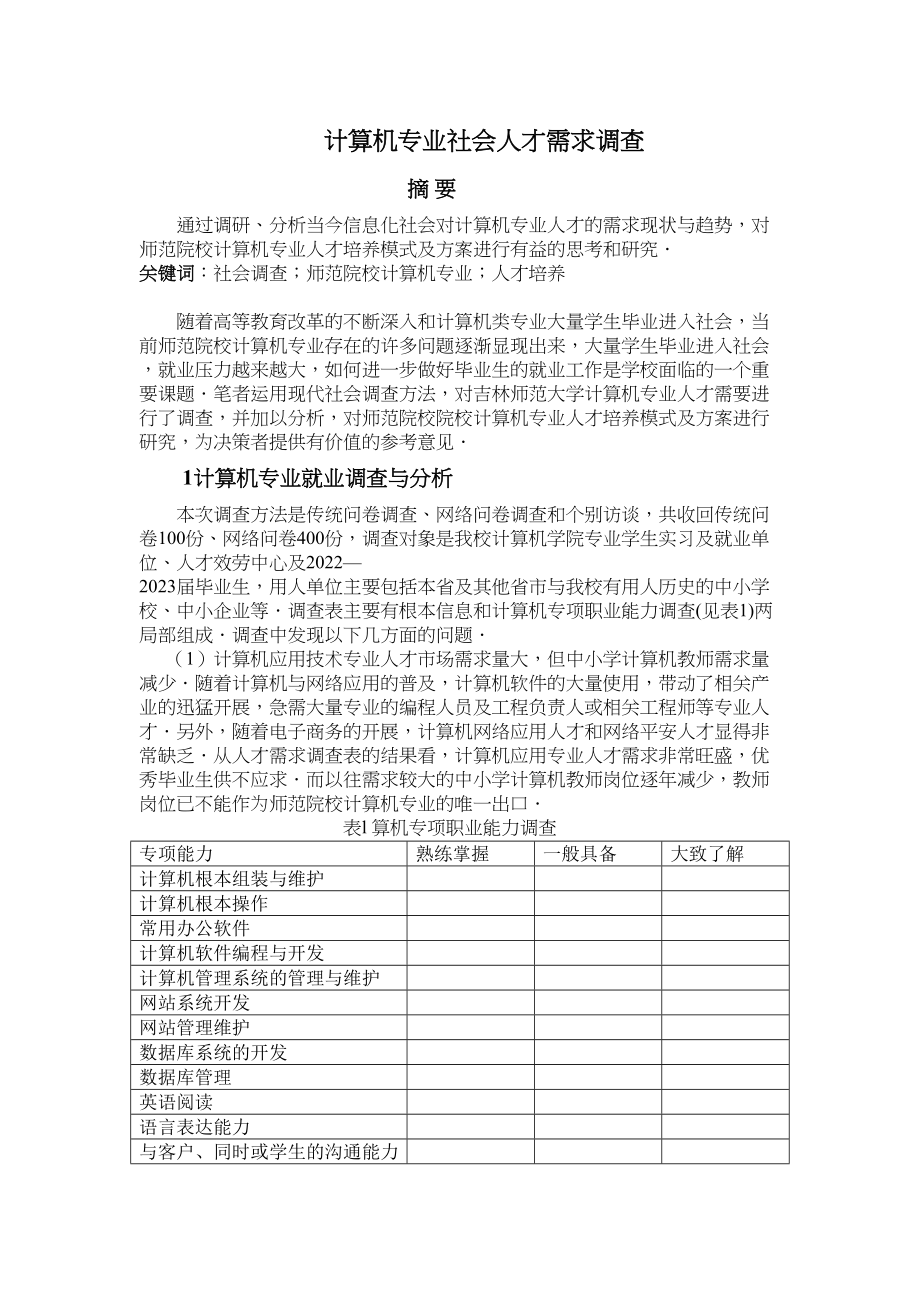 2023年计算机专业社会人才需求调查.docx_第1页