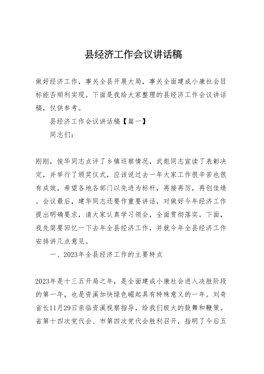 2023年县经济工作会议致辞稿.doc_第1页