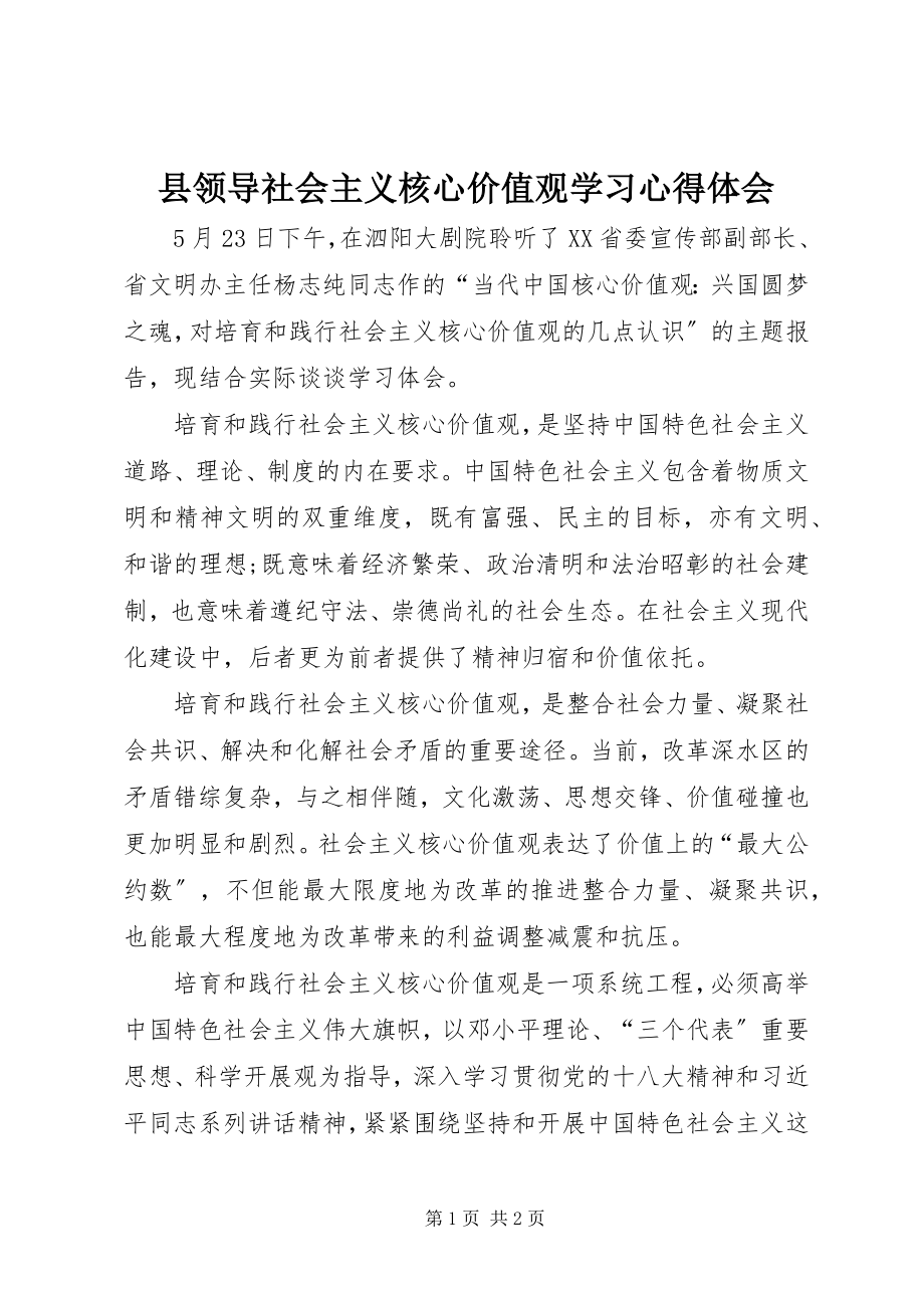 2023年县领导社会主义核心价值观学习心得体会.docx_第1页