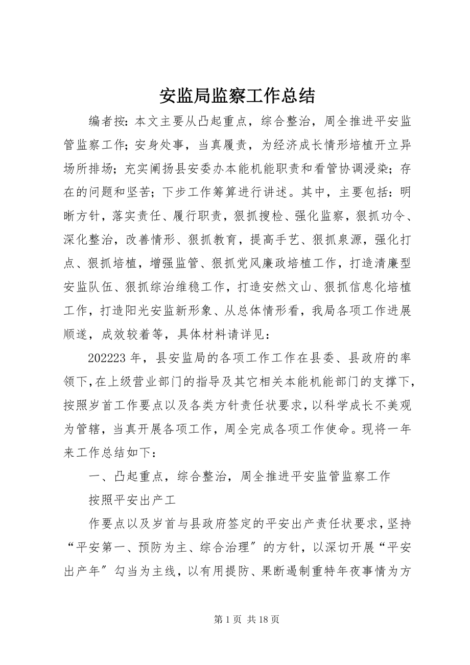 2023年安监局监察工作总结新编.docx_第1页