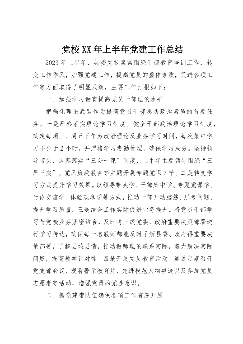 2023年党校某年上半年党建工作总结.docx_第1页