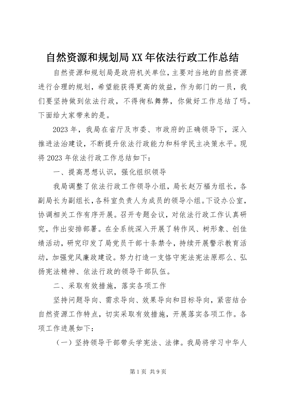 2023年自然资源和规划局依法行政工作总结.docx_第1页