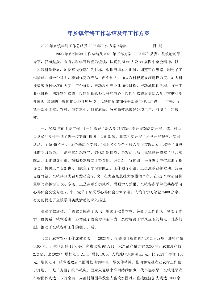 2023年乡镇年终工作总结及年工作计划.docx_第1页