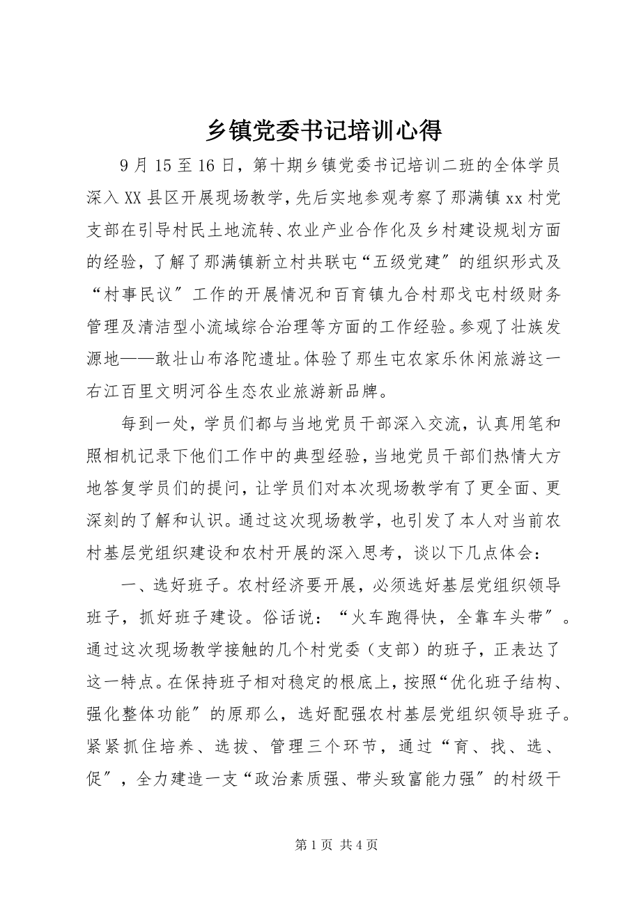 2023年乡镇党委书记培训心得.docx_第1页