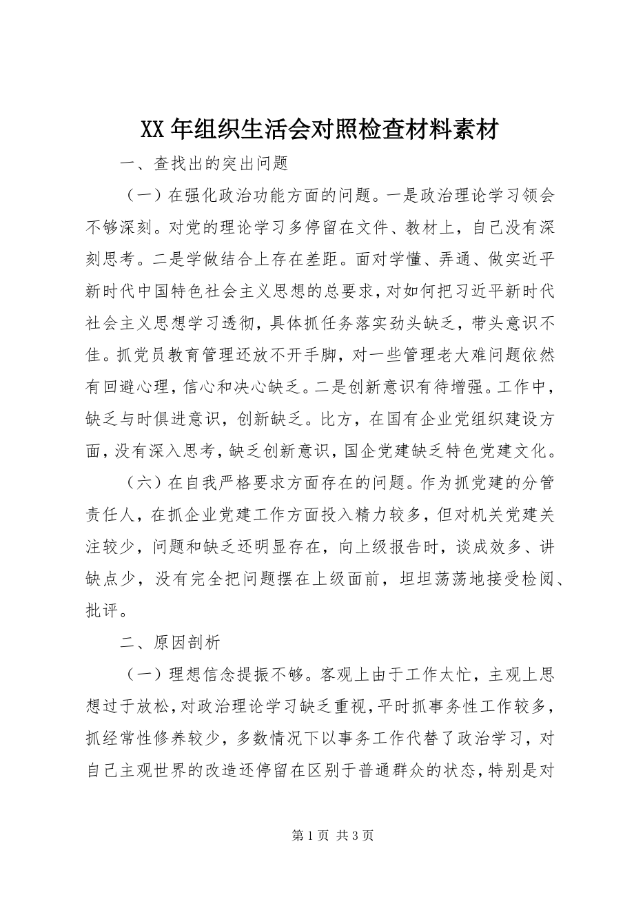 2023年组织生活会对照检查材料素材.docx_第1页