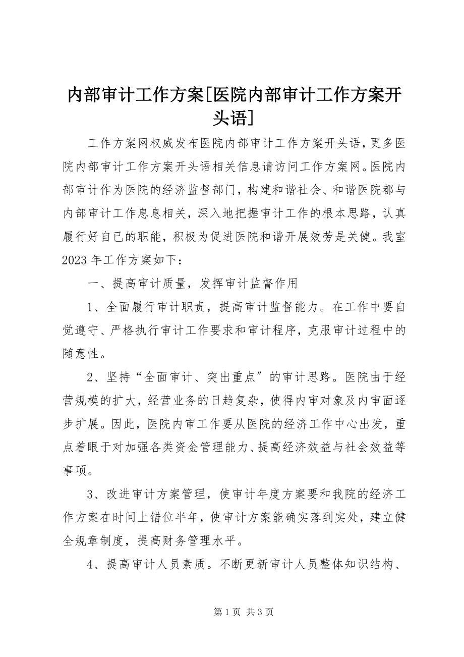 2023年内部审计工作计划医院内部审计工作计划开头语.docx_第1页