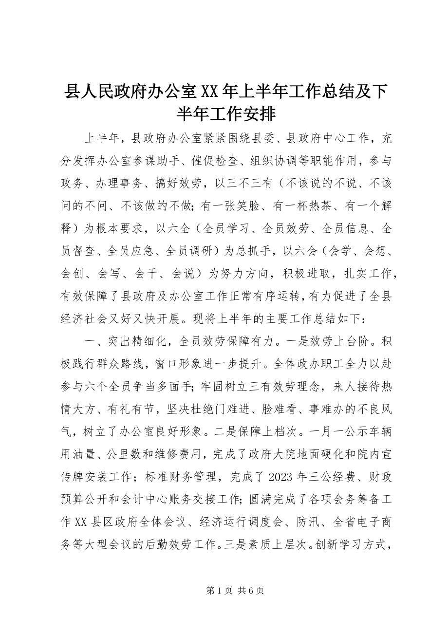 2023年县人民政府办公室上半年工作总结及下半年工作安排.docx_第1页