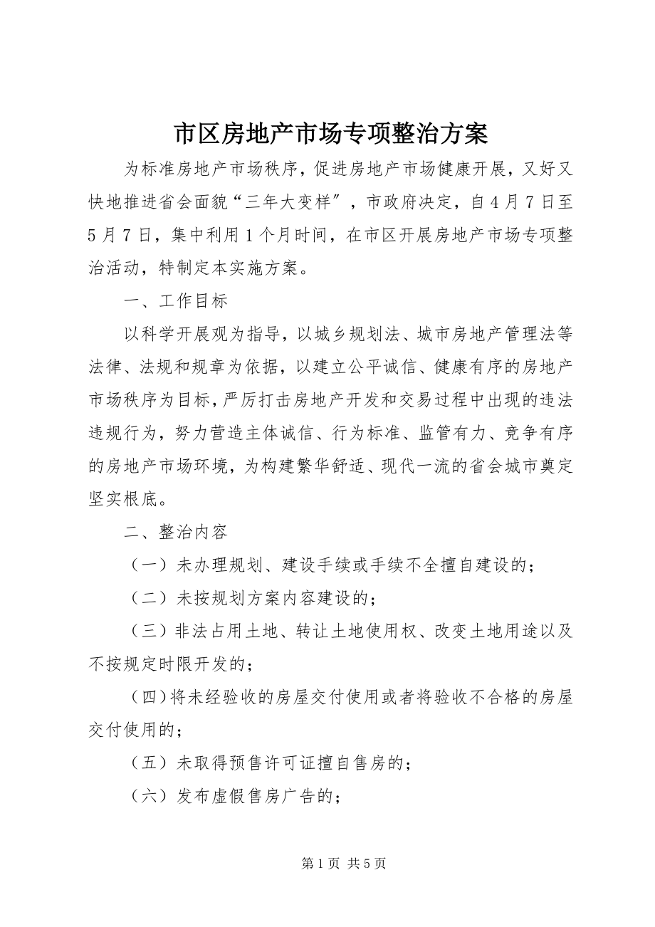 2023年市区房地产市场专项整治方案.docx_第1页