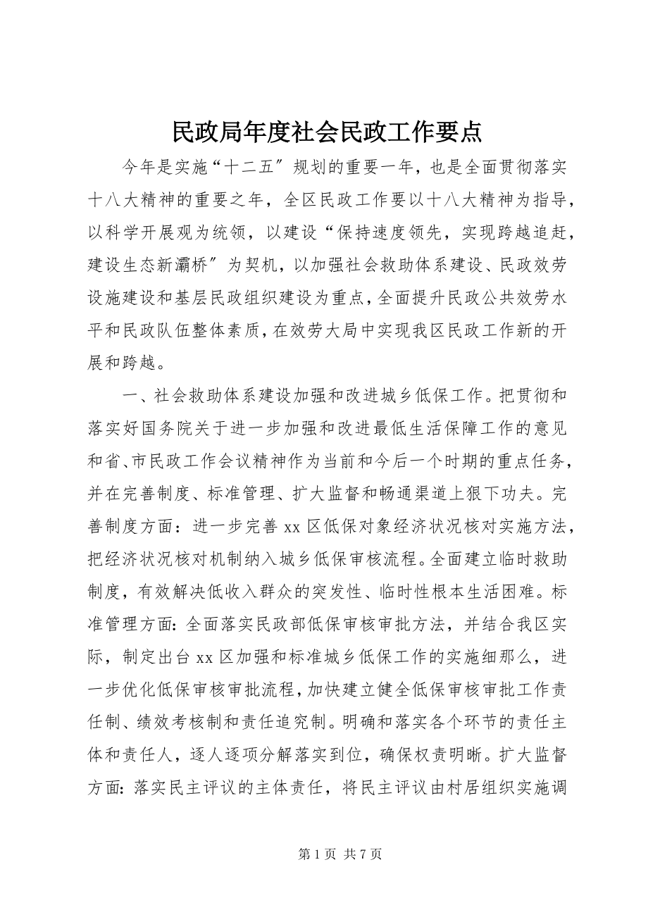 2023年民政局度社会民政工作要点.docx_第1页