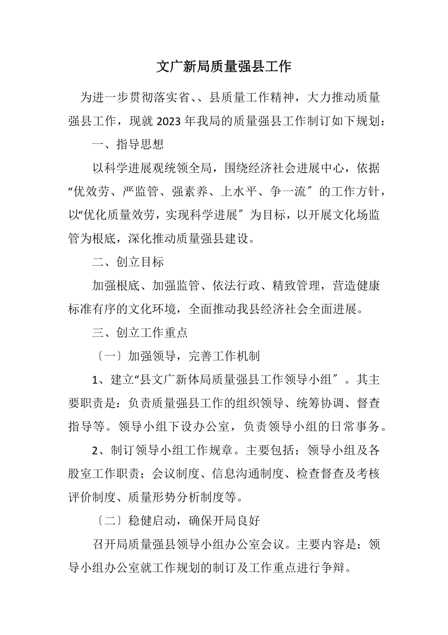 2023年文广新局质量强县工作计划.docx_第1页