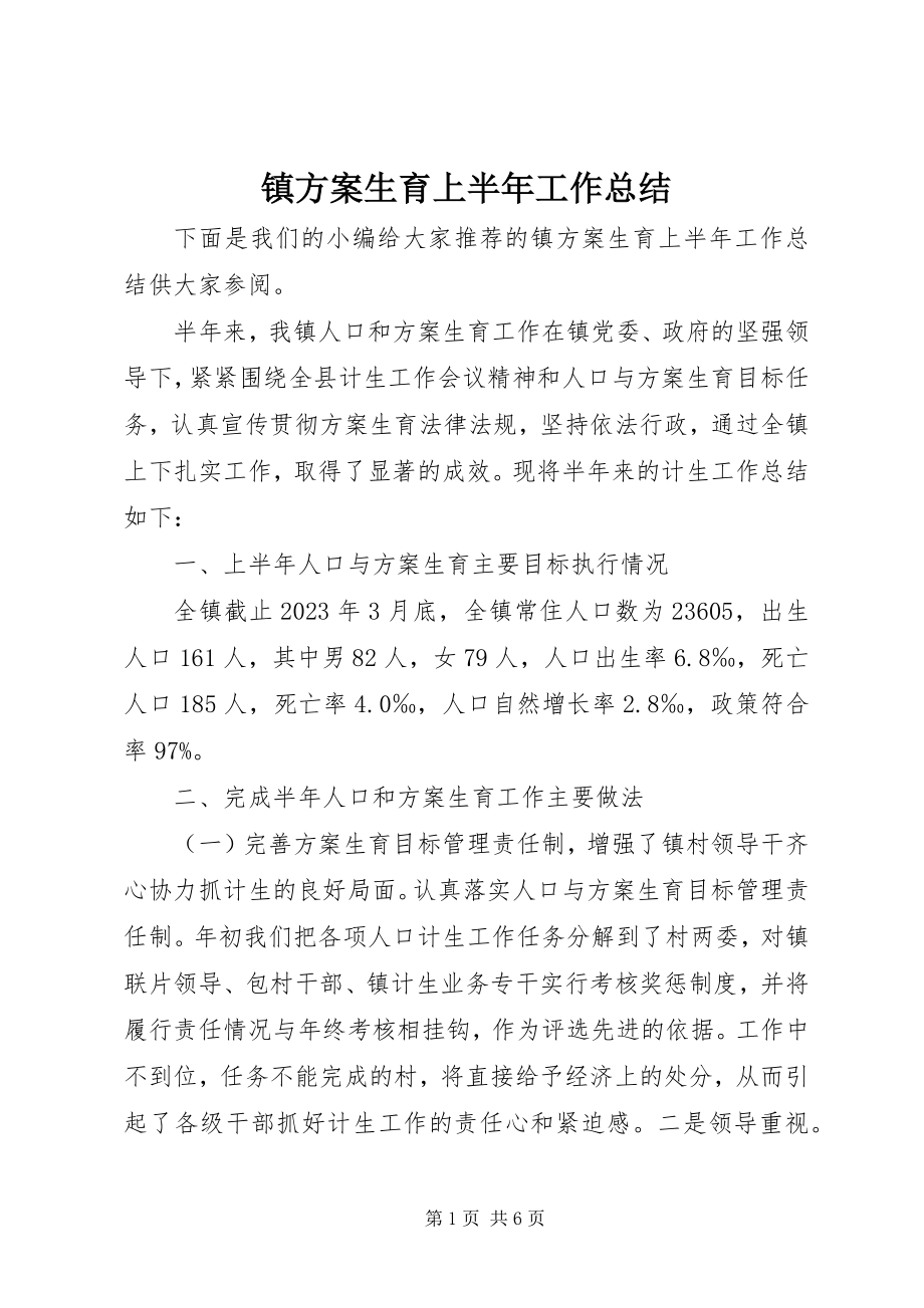 2023年镇计划生育上半年工作总结.docx_第1页