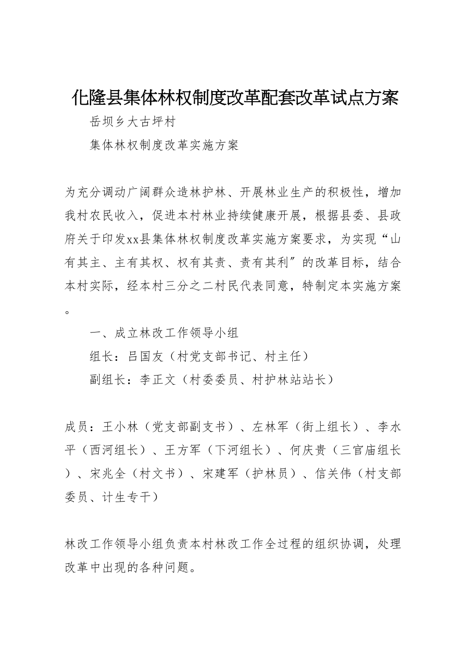 2023年化隆县集体林权制度改革配套改革试点方案 3.doc_第1页