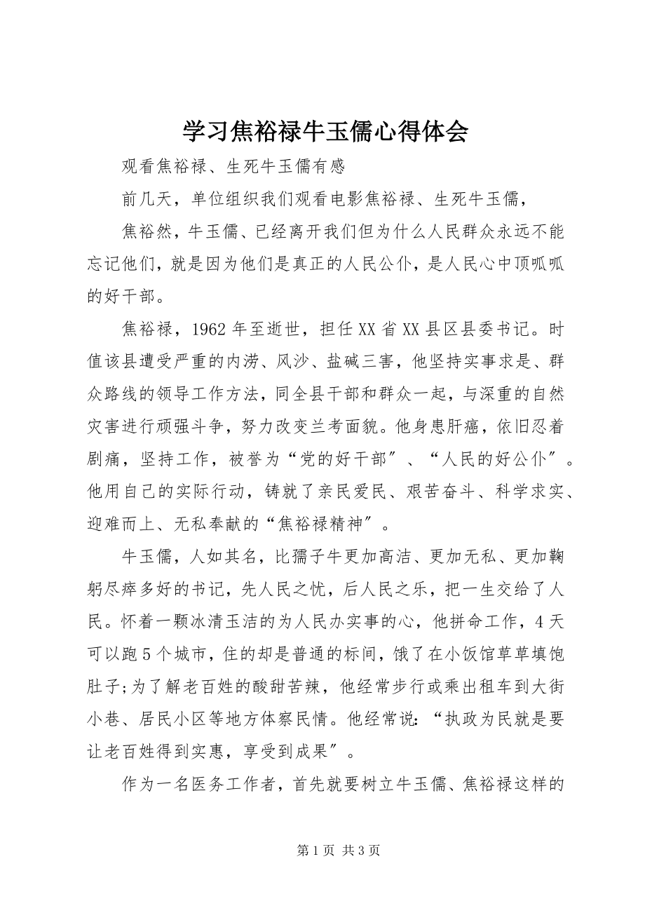 2023年学习焦裕禄牛玉儒心得体会.docx_第1页